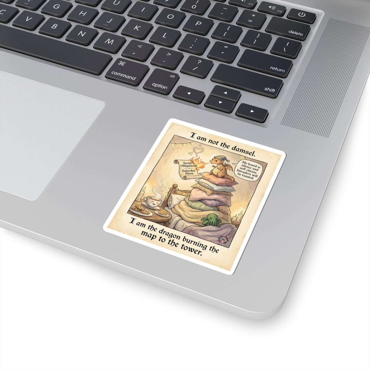 "Not The Damsel" Funny Dragon Sticker - Introvert Vinyl Decal & Fantasy Art