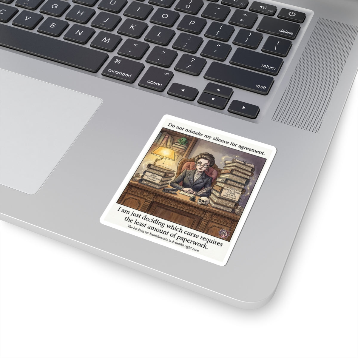 "Least Amount of Paperwork" Funny Office Sticker - Corporate Goth Vinyl Decal & Boss Gift