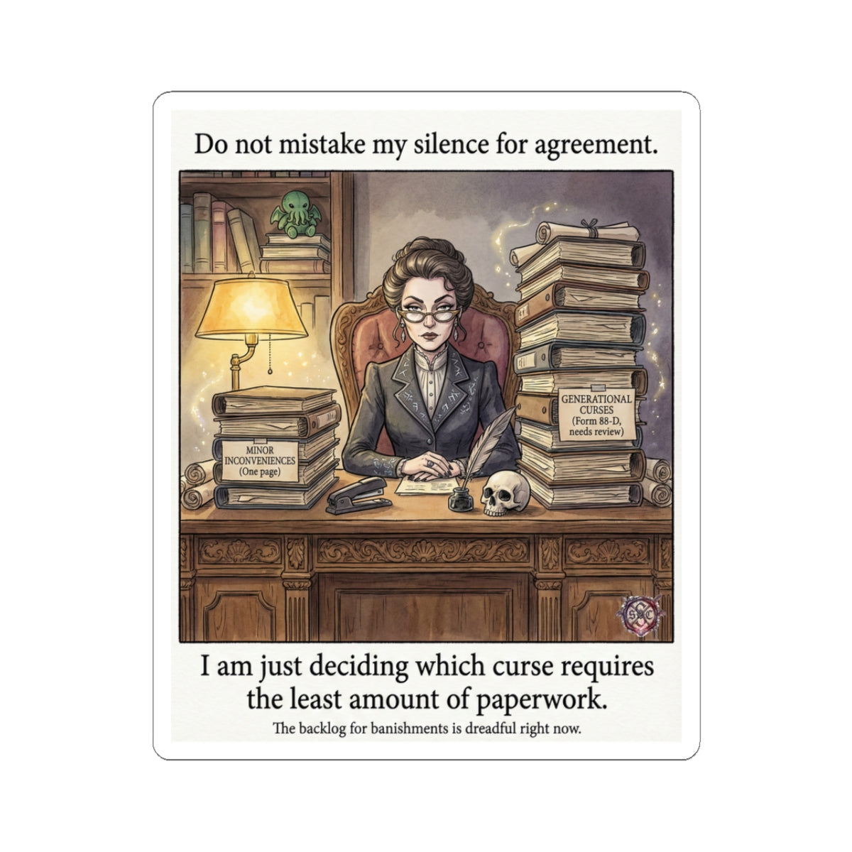 "Least Amount of Paperwork" Funny Office Sticker - Corporate Goth Vinyl Decal & Boss Gift