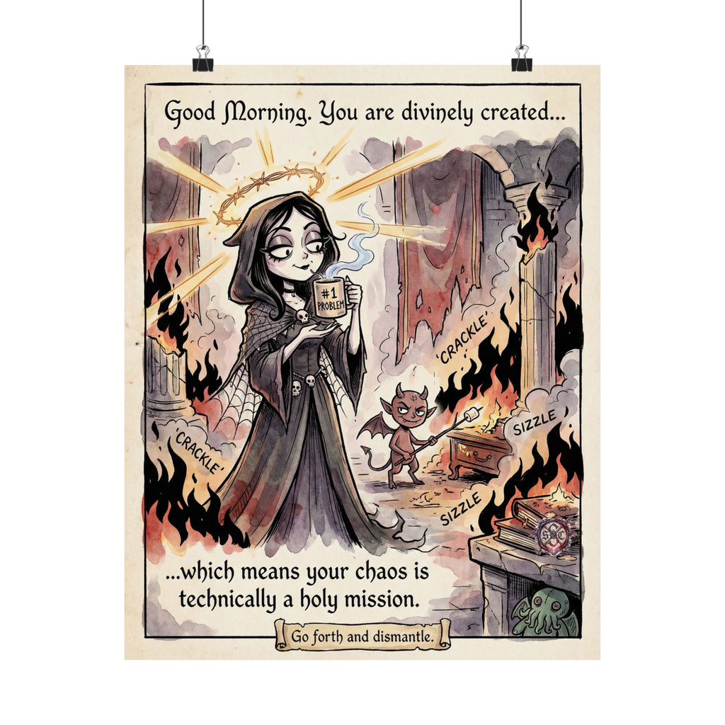 "Divine Chaos" Witchy Matte Paper Poster for Dark Humor Home Decor
