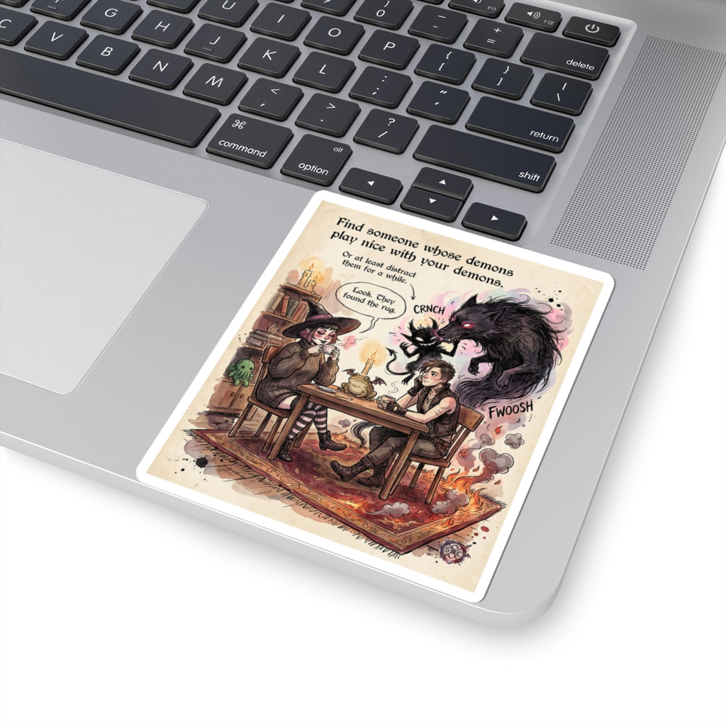 "Demons Play Nice" Funny Relationship Sticker - Gothic Love Vinyl Decal & Valentine's Gift