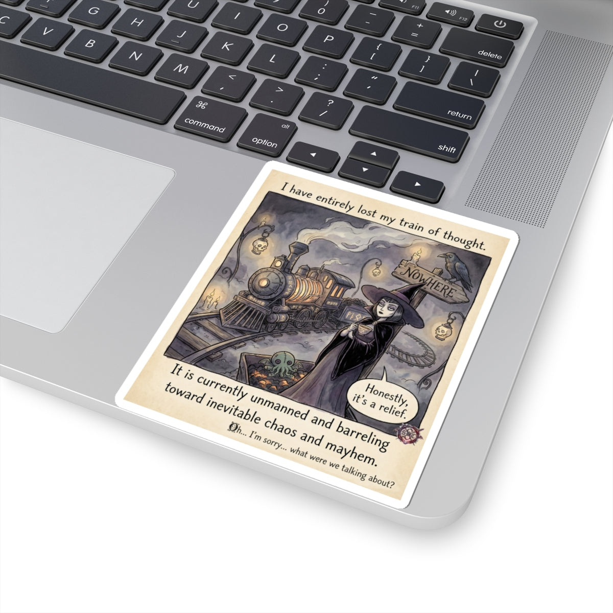 "Lost Train of Thought" Funny Witch Sticker - ADHD Humor Vinyl Decal & Mental Health Gift