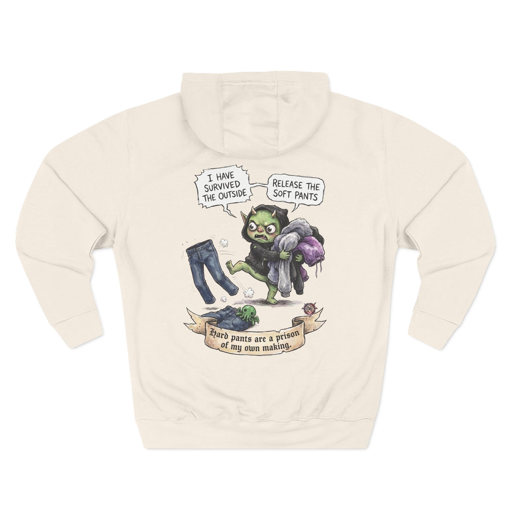 "Soft Pants" Comfortable Fleece Hoodie - Whimsical Goblin Graphic Print & Ultra-Soft Kangaroo Pocket