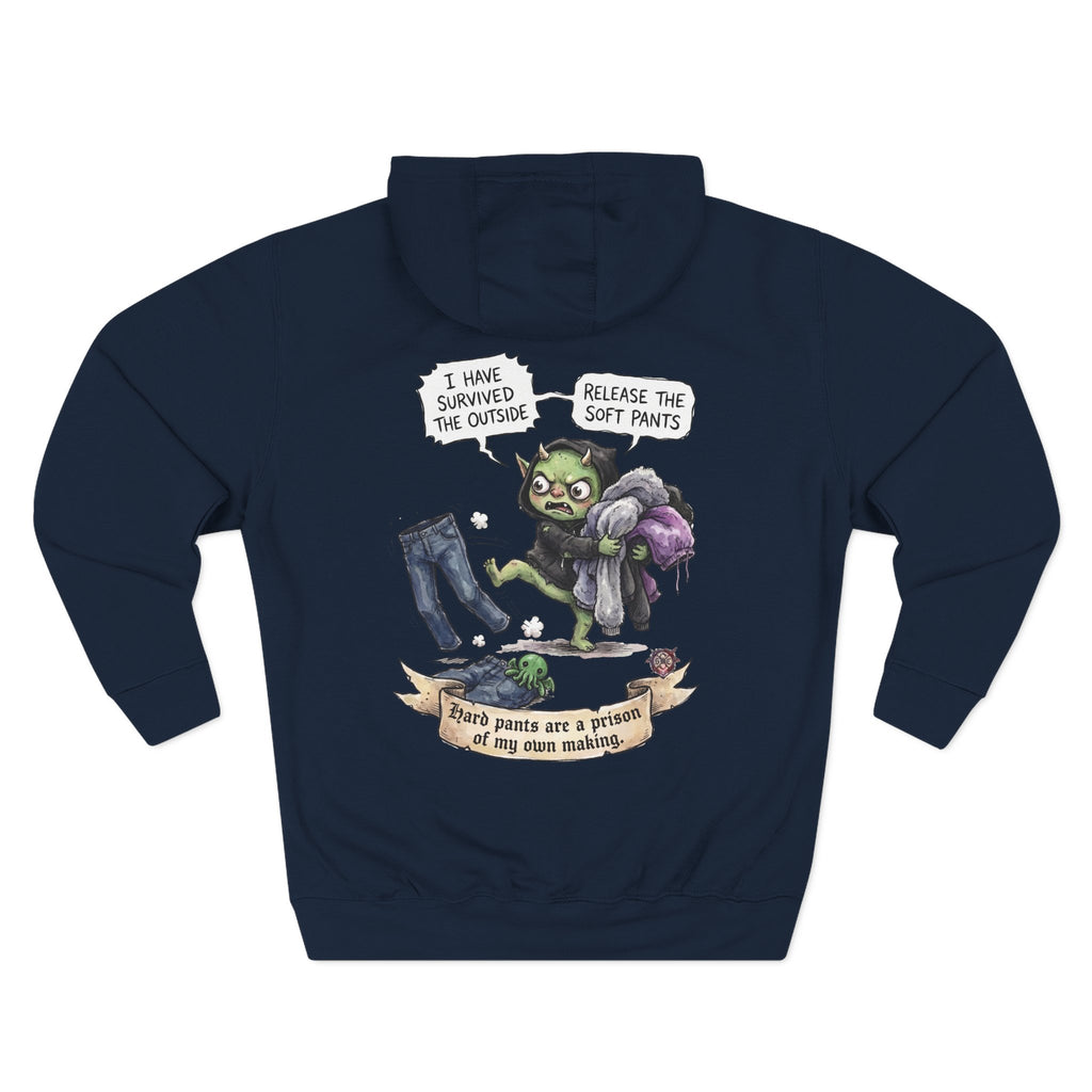 "Soft Pants" Comfortable Fleece Hoodie - Whimsical Goblin Graphic Print & Ultra-Soft Kangaroo Pocket