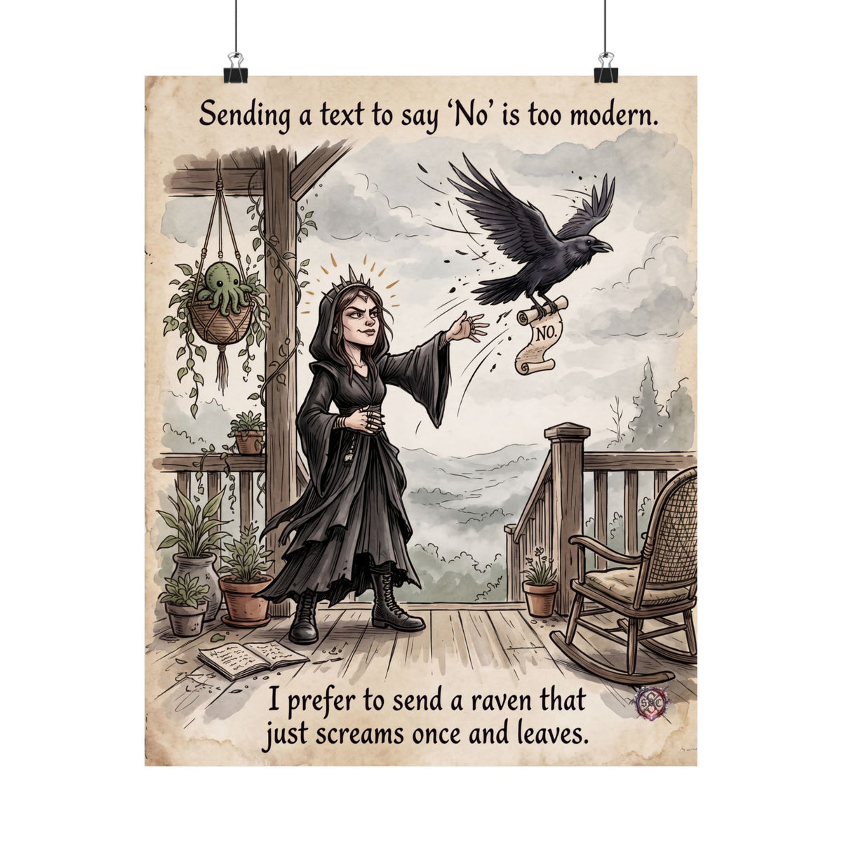 Funny "Raven Delivery" Matte Poster - Archival Quality Print & Dark Humor Home Decor