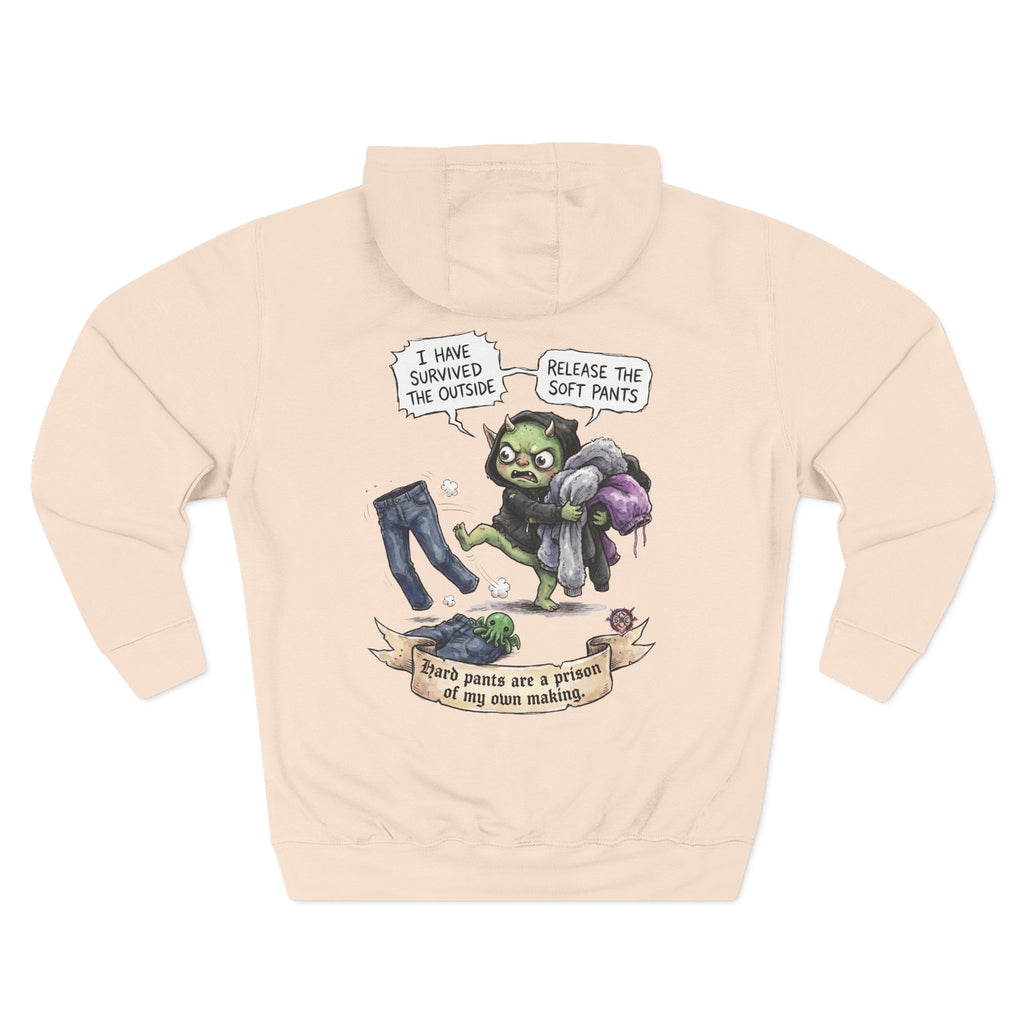 "Soft Pants" Comfortable Fleece Hoodie - Whimsical Goblin Graphic Print & Ultra-Soft Kangaroo Pocket