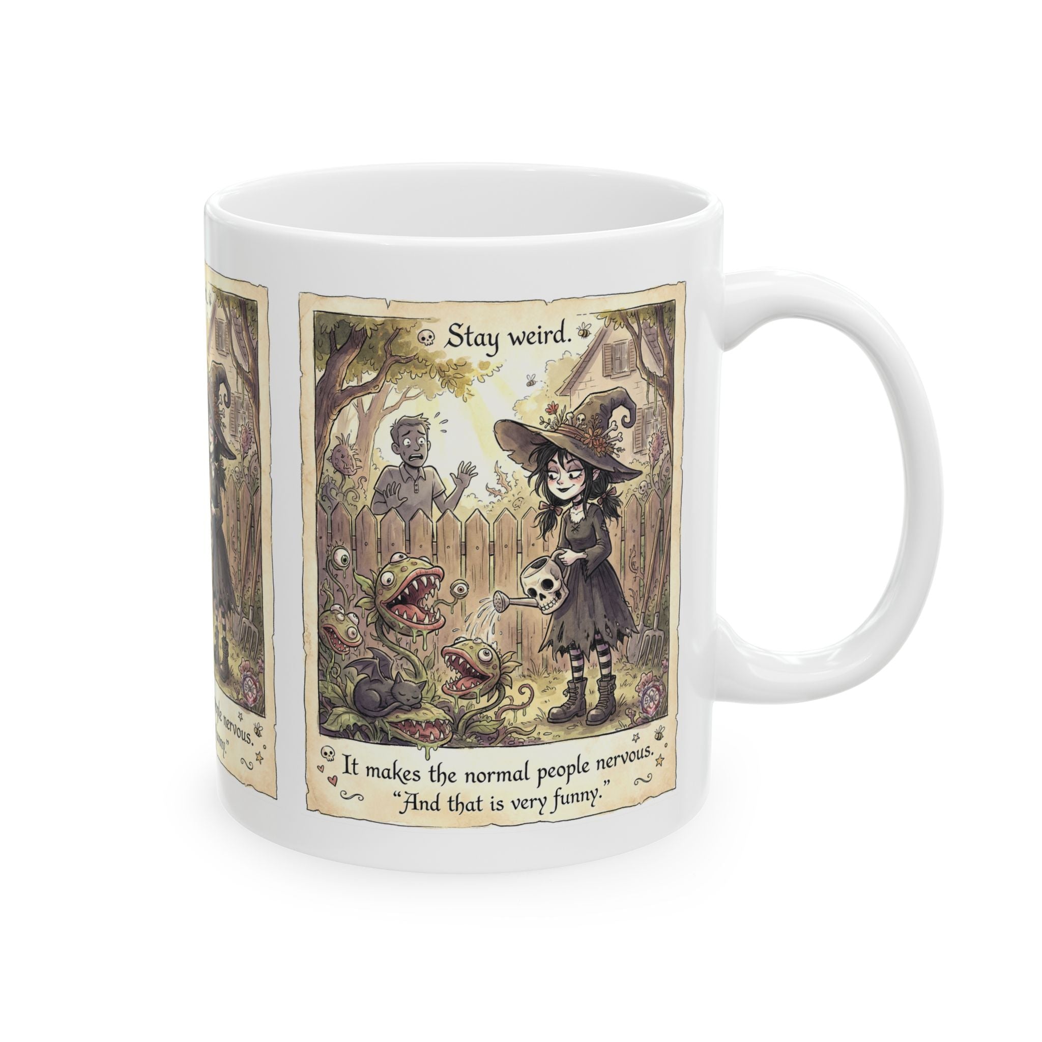 "Stay Weird" Mug -  Whimsical Witchy Garden Mug with Carnivorous Plants & Dark Humor