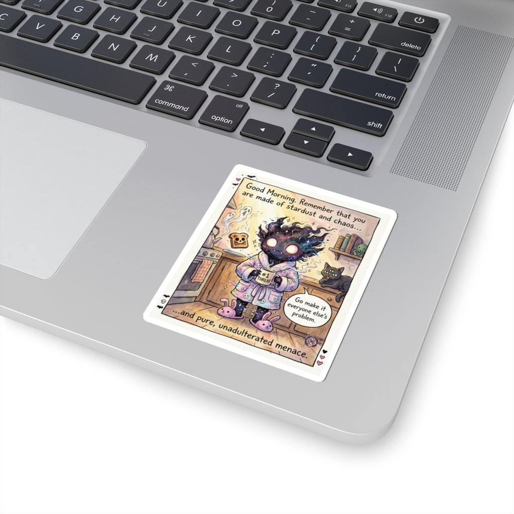 "Stardust & Chaos" Funny Morning Sticker - Chaotic Energy Vinyl Decal & Menace Gift