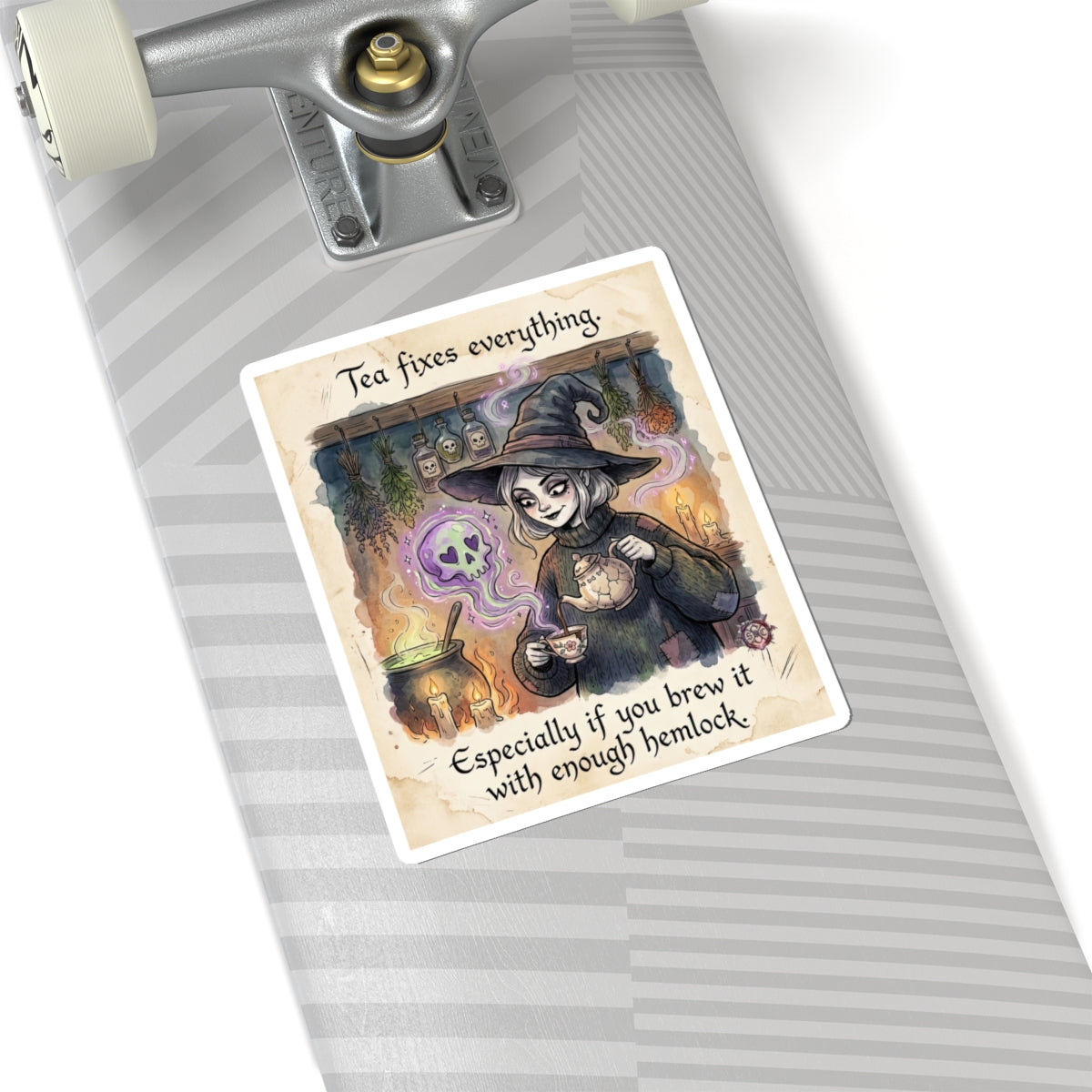 "Tea Fixes Everything" Funny Witch Sticker - Dark Humor Vinyl Decal & Tea Lover Gift