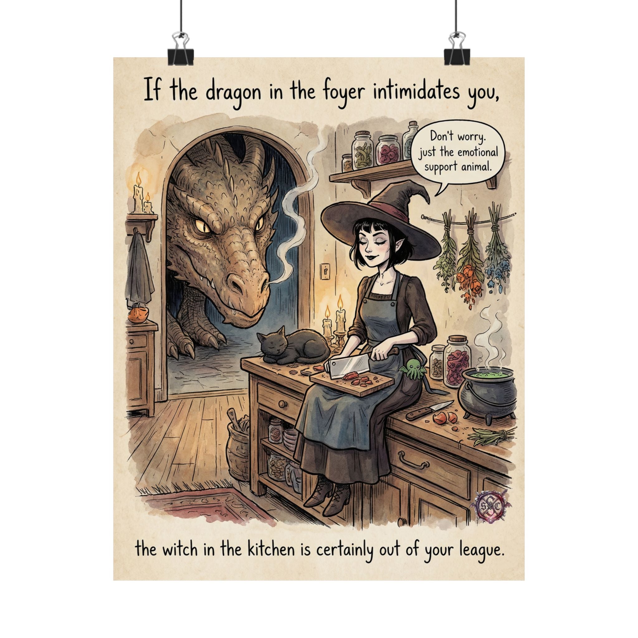 "Witch In The Kitchen" Funny Kitchen Witch Matte Poster - Dragon Home Decor & Goth Wall Art