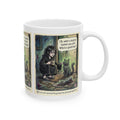 "Mighty Hunter" Whimsical Goth Cat Mug -  Funny White Ceramic Coffee Cup & Witchy Gift