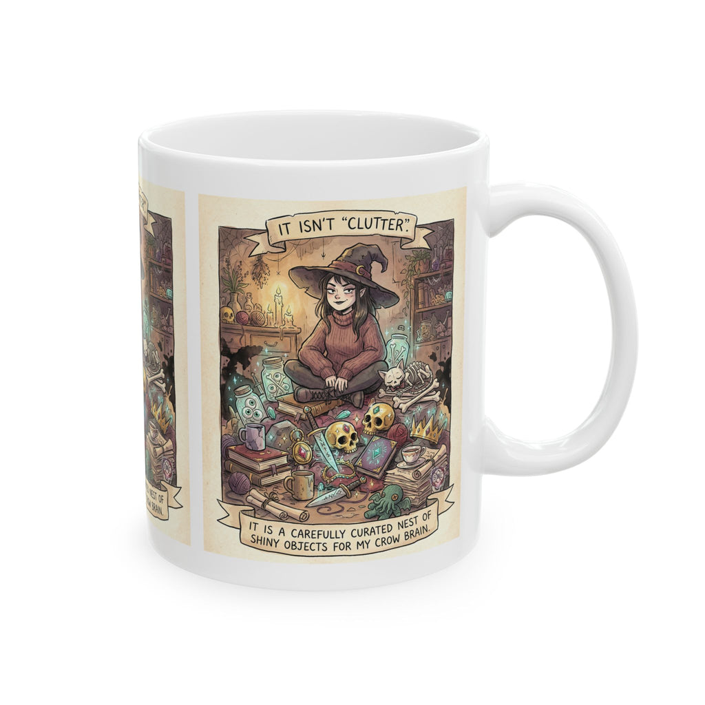 "Crow Brain" Funny Witchy Mug - Maximalist Goth Decor & Glossy Ceramic Coffee Cup