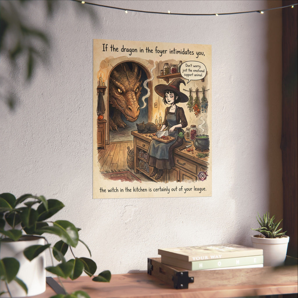 "Witch In The Kitchen" Funny Kitchen Witch Matte Poster - Dragon Home Decor & Goth Wall Art