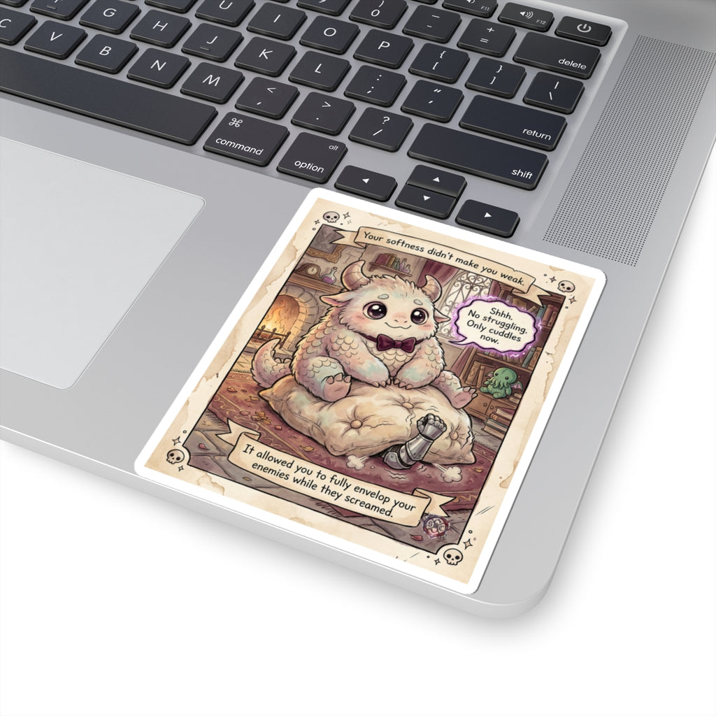 "Soft But Lethal" Funny Fantasy Sticker - Dark Humor Vinyl Decal & Cozy Gamer Gift