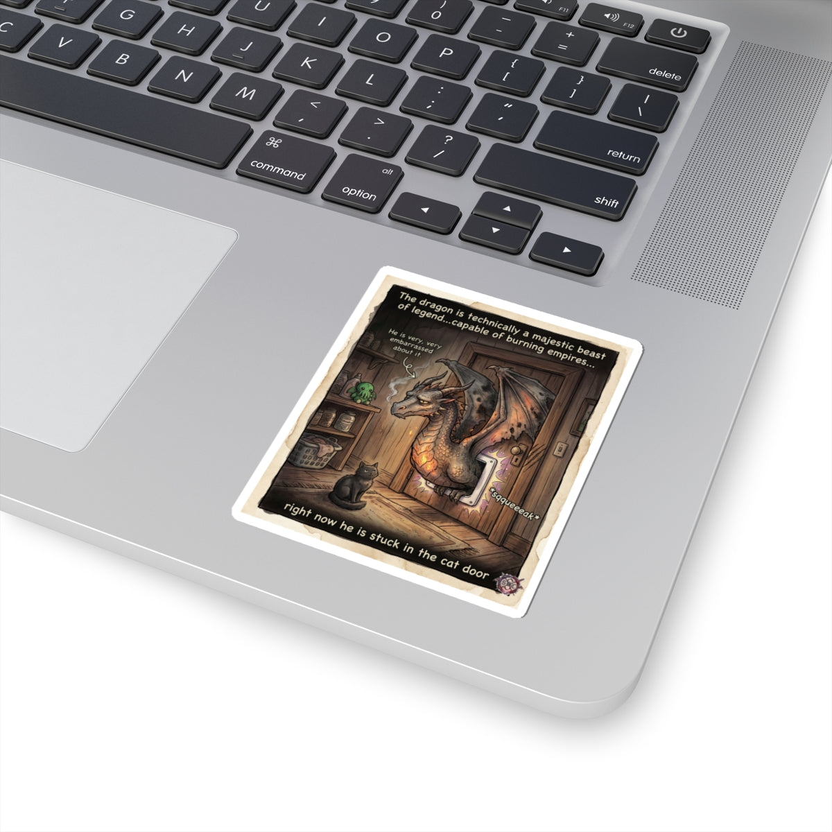 "Majestically Stuck" Funny Dragon Sticker - Fantasy Humor Vinyl Decal & Fantasy Gift