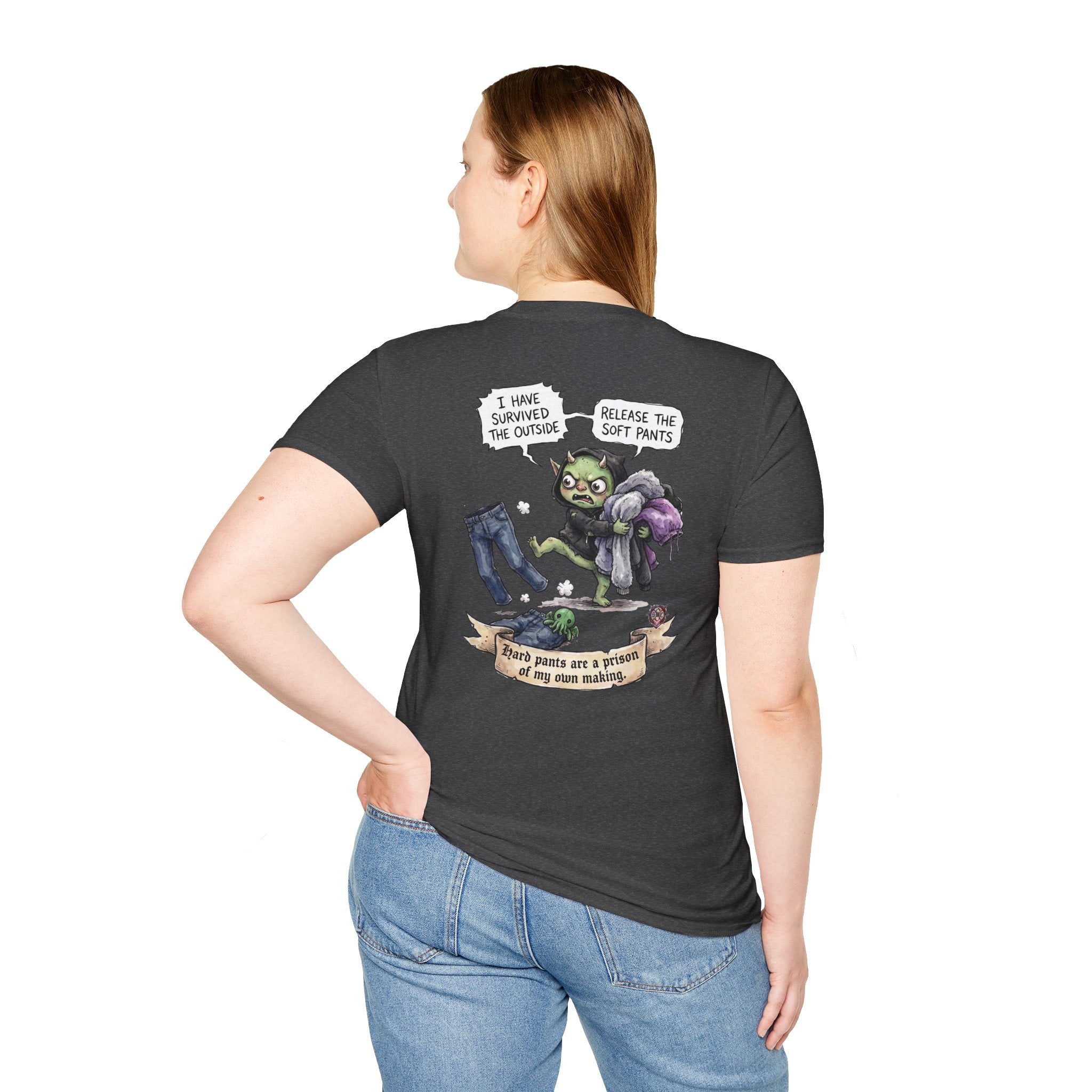 "Soft Pants" Funny Whimsical Graphic Tee - Comfort-First Cotton T-Shirt & High-Quality Back Print