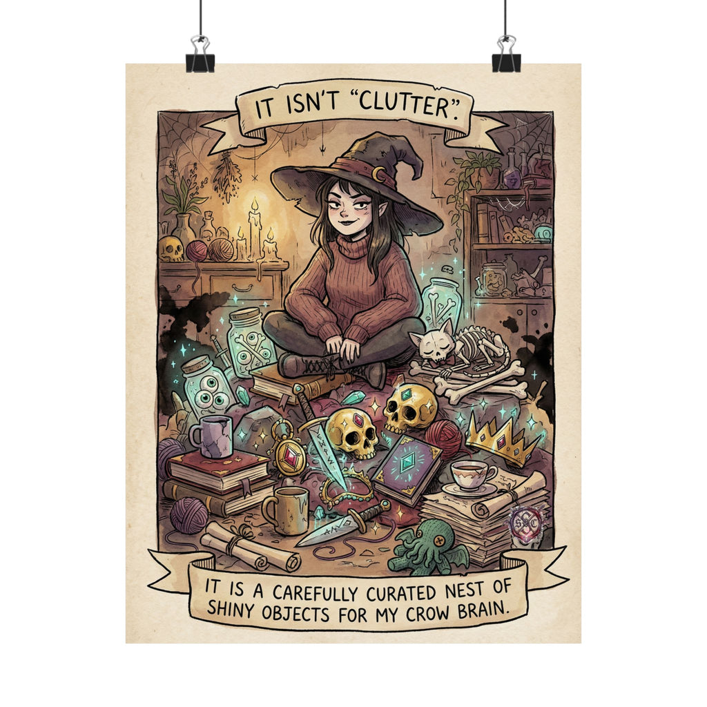 "Crow Brain" Funny Witch Matte Poster - Maximalist Goth Decor & Goblin Core Art