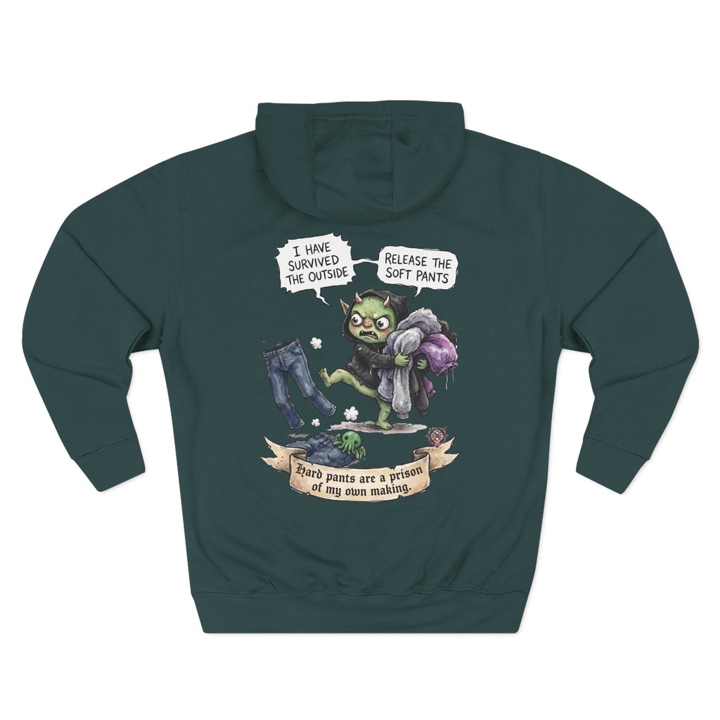 "Soft Pants" Comfortable Fleece Hoodie - Whimsical Goblin Graphic Print & Ultra-Soft Kangaroo Pocket