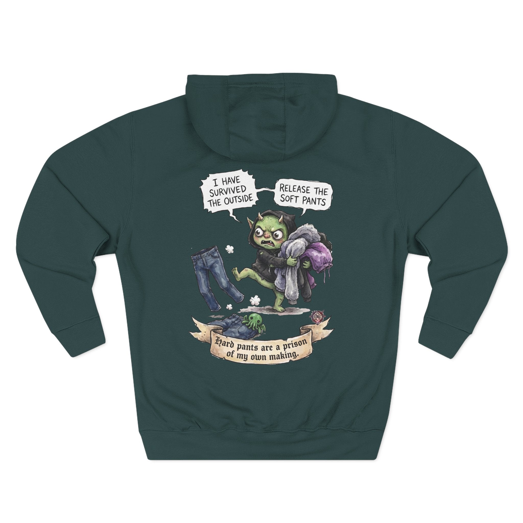 "Soft Pants" Comfortable Fleece Hoodie - Whimsical Goblin Graphic Print & Ultra-Soft Kangaroo Pocket