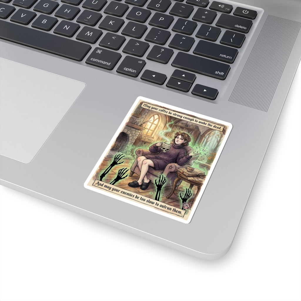 "Wake The Dead" Funny Witch Sticker - Coffee Lover Vinyl Decal & Goth Gift