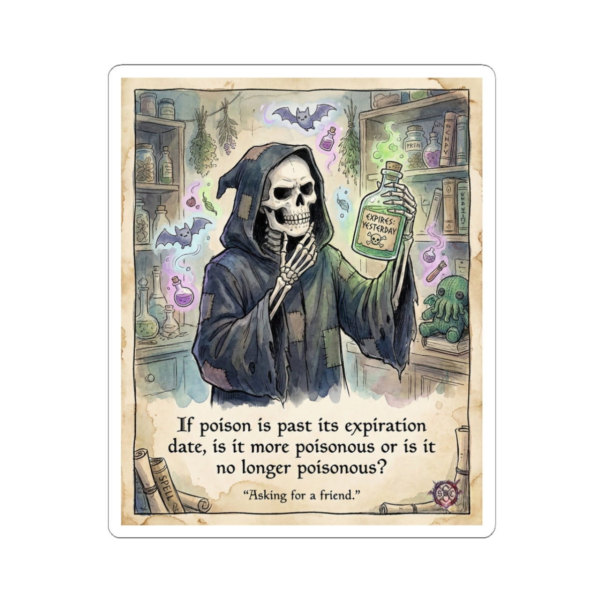 "Expired Poison" Funny Goth Sticker - Philosophy Vinyl Decal & Dark Humor Gift