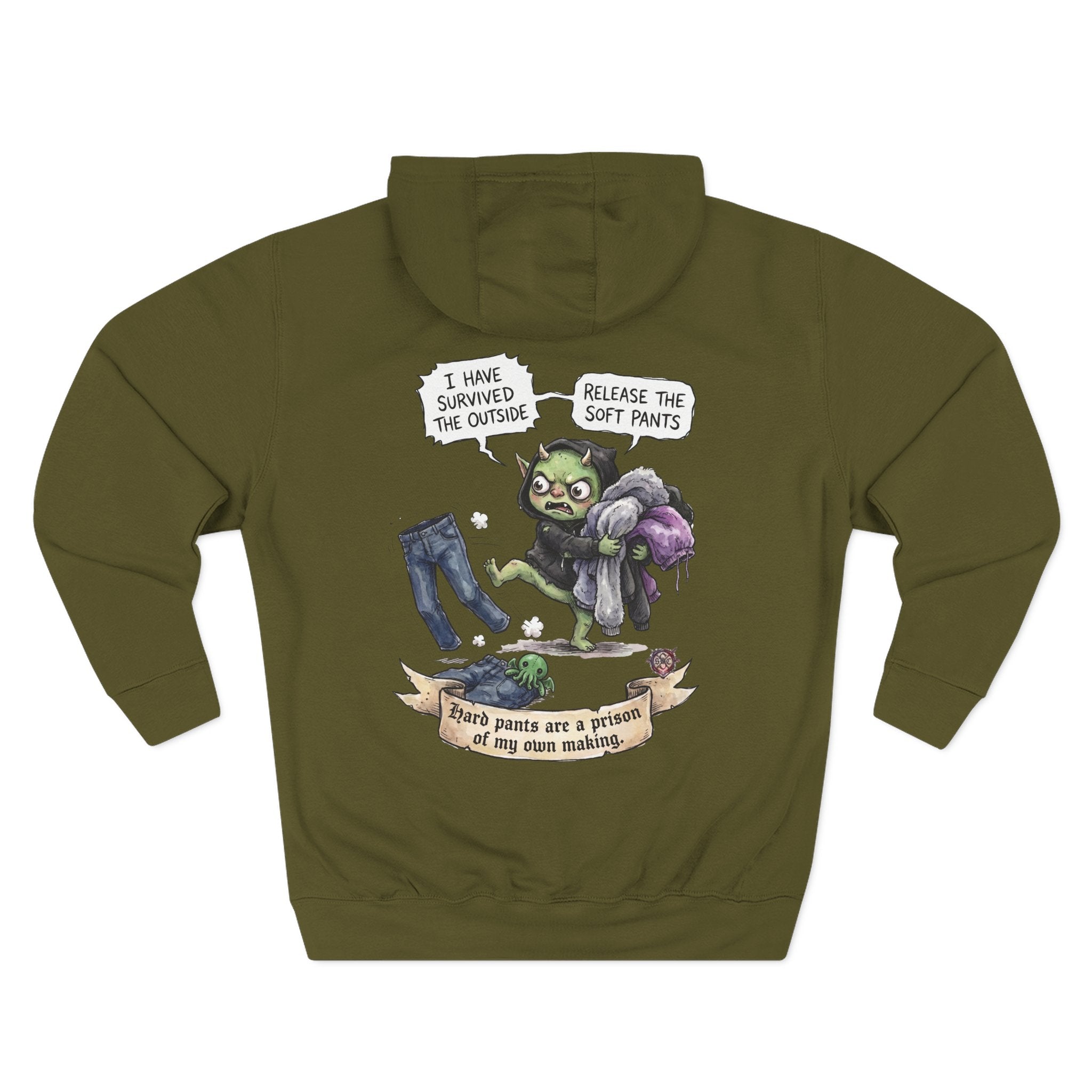 "Soft Pants" Comfortable Fleece Hoodie - Whimsical Goblin Graphic Print & Ultra-Soft Kangaroo Pocket