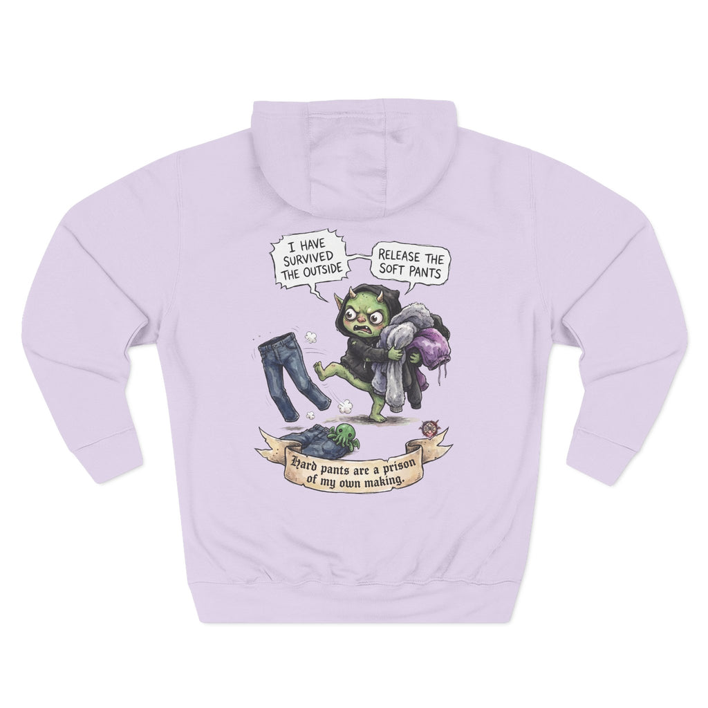 "Soft Pants" Comfortable Fleece Hoodie - Whimsical Goblin Graphic Print & Ultra-Soft Kangaroo Pocket