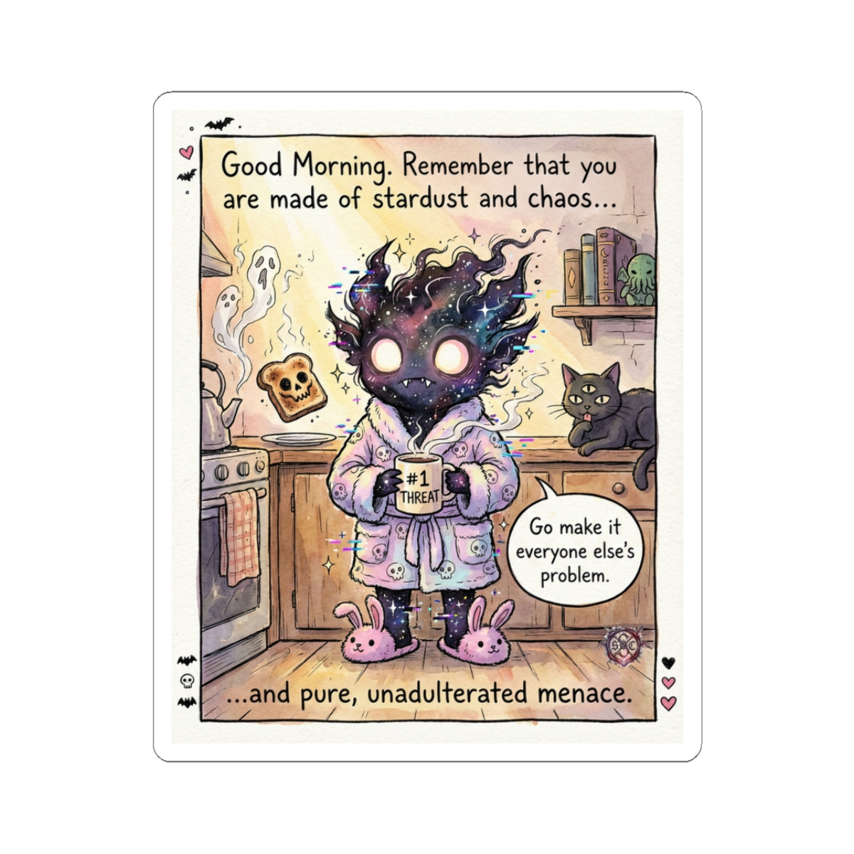 "Stardust & Chaos" Funny Morning Sticker - Chaotic Energy Vinyl Decal & Menace Gift
