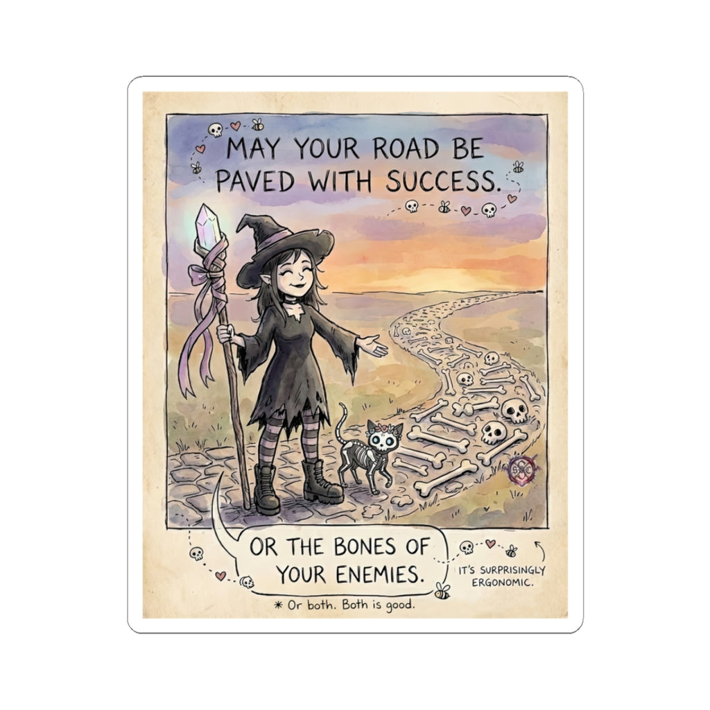 "Road Paved With Bones" Funny Witch Sticker - Motivational Dark Humor Decal