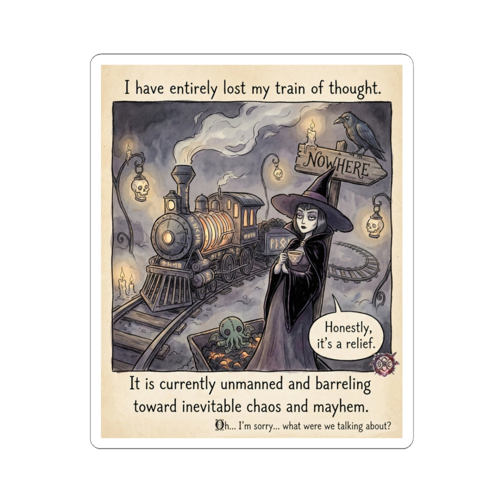 "Lost Train of Thought" Funny Witch Sticker - ADHD Humor Vinyl Decal & Mental Health Gift