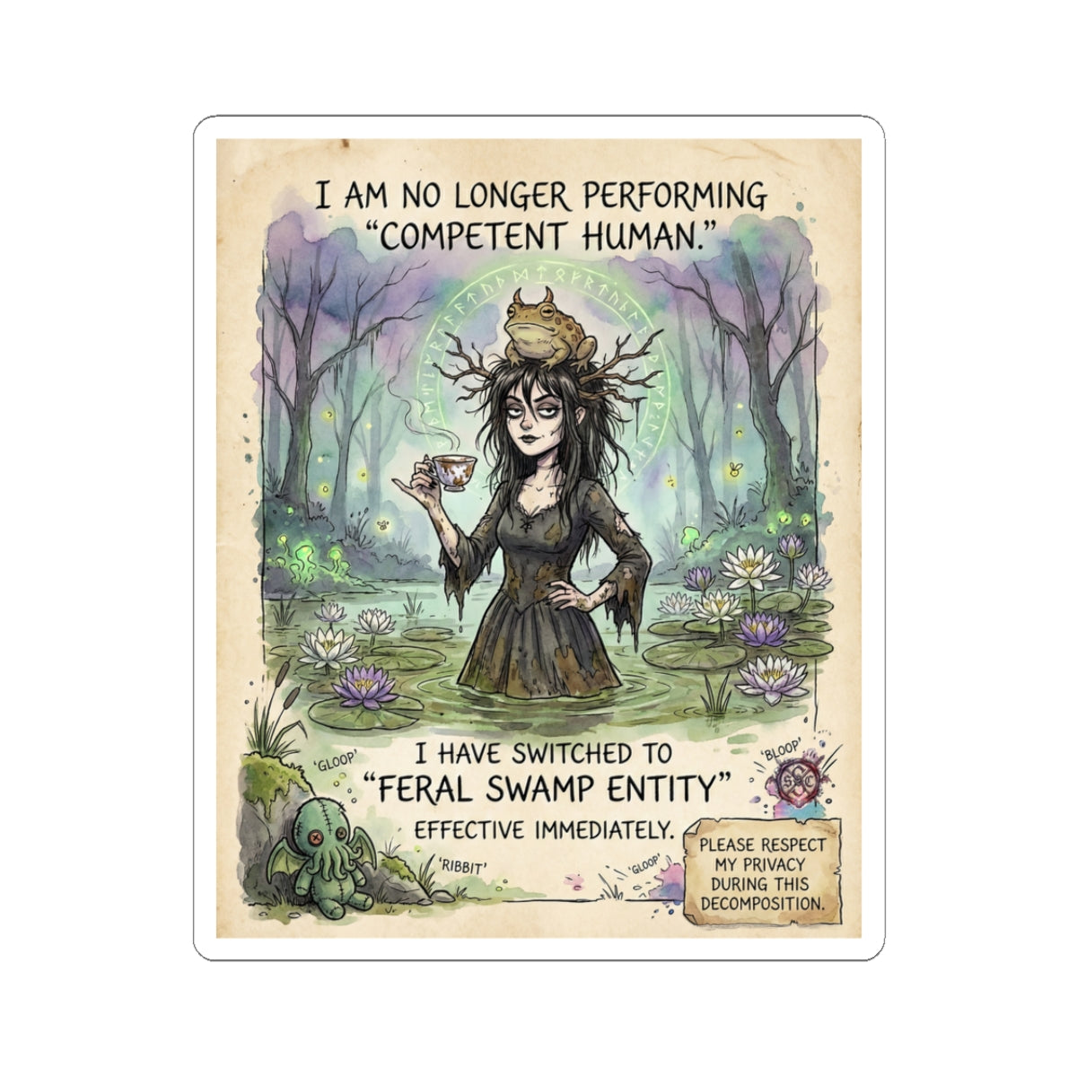 "Feral Swamp Entity" Funny Witch Sticker - Burnout Vinyl Decal & Introvert Gift