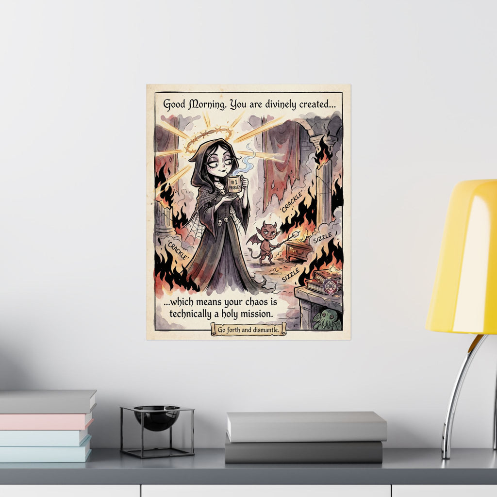 "Divine Chaos" Witchy Matte Paper Poster for Dark Humor Home Decor