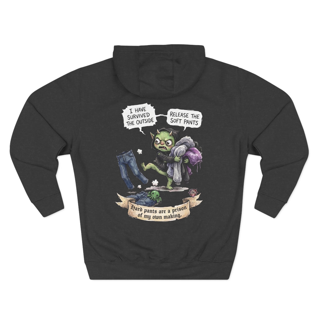 "Soft Pants" Comfortable Fleece Hoodie - Whimsical Goblin Graphic Print & Ultra-Soft Kangaroo Pocket