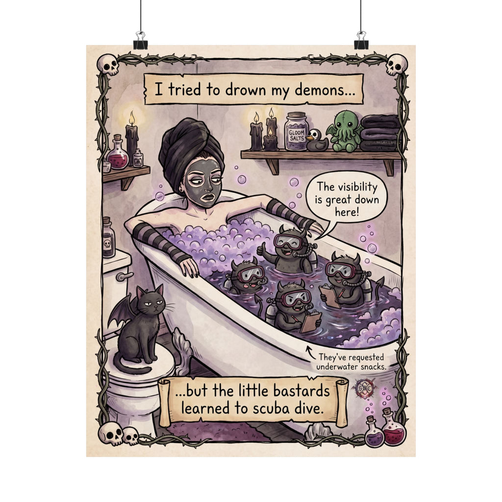 Funny "Drown My Demons" Matte Poster - Dark Humor Home Decor & Archival Quality Print