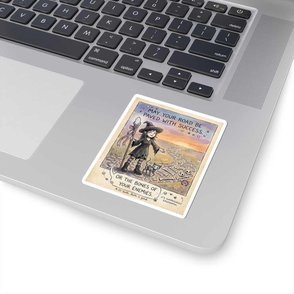 "Road Paved With Bones" Funny Witch Sticker - Motivational Dark Humor Decal