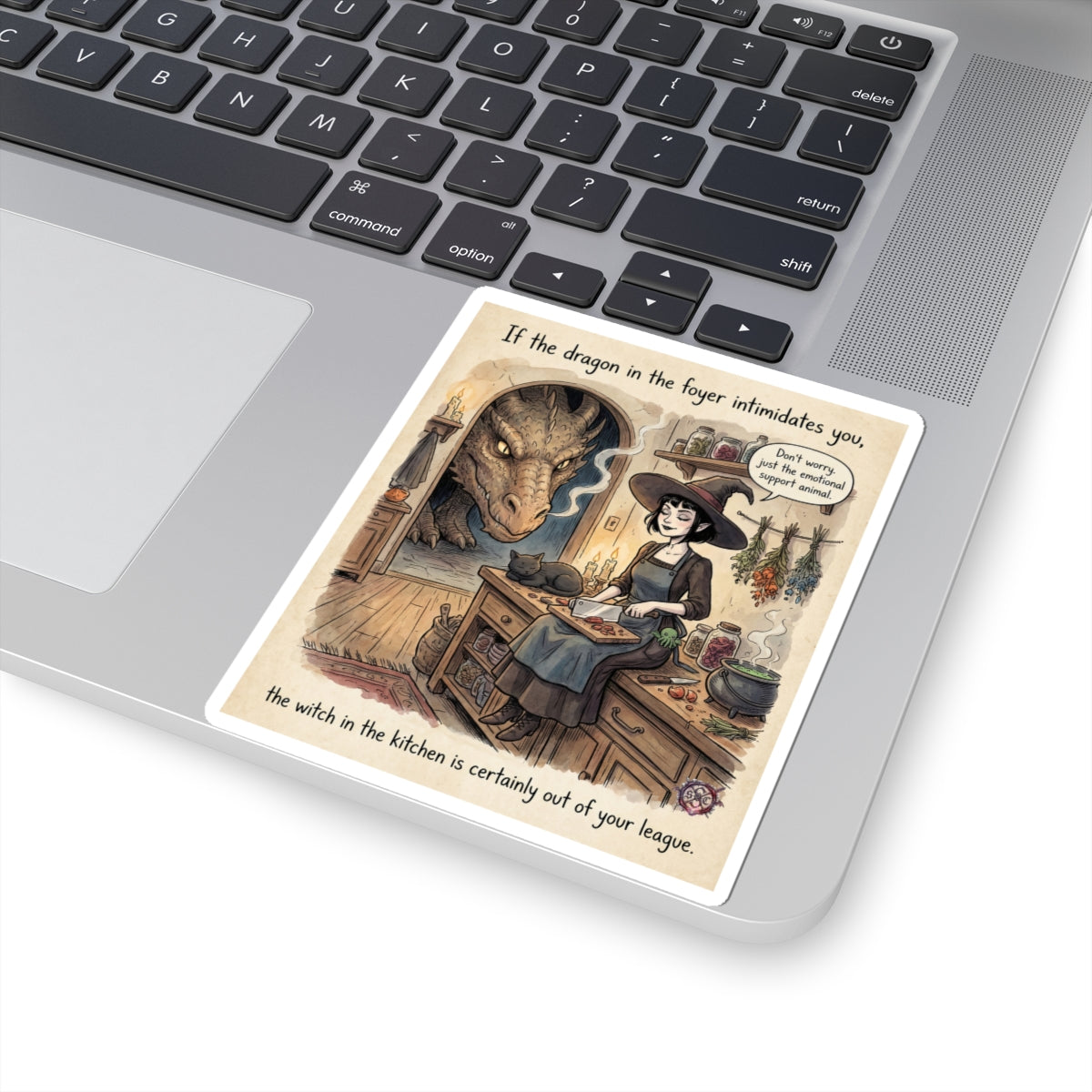 "Witch In The Kitchen" Funny Dragon Sticker - Feminist Fantasy Vinyl Decal & Dating Humor