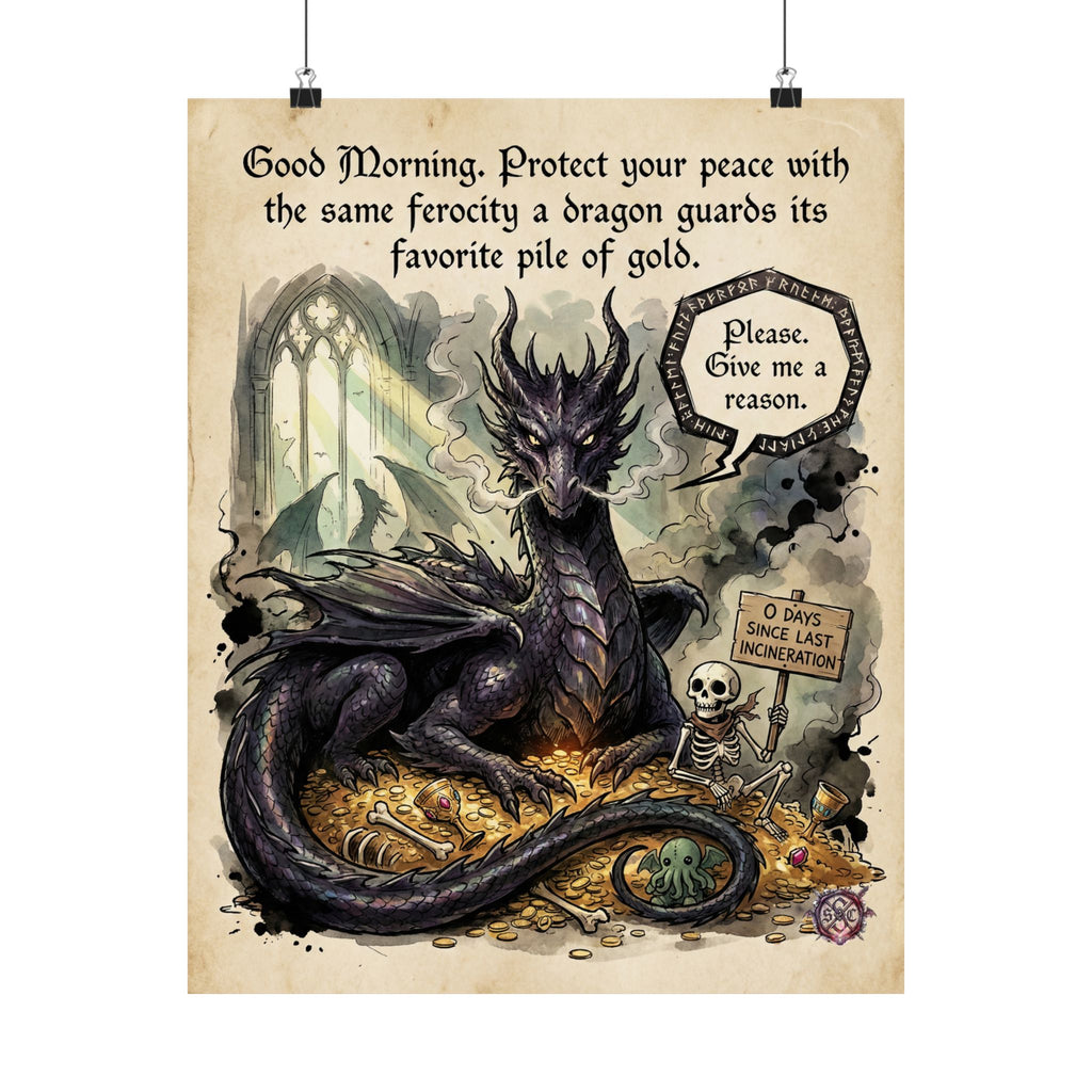 "Protect Your Peace" Dragon Matte Paper Poster for Witchy Home Decor