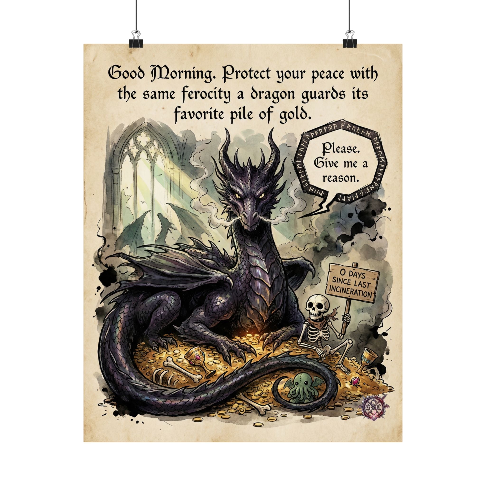 "Protect Your Peace" Dragon Matte Paper Poster for Witchy Home Decor
