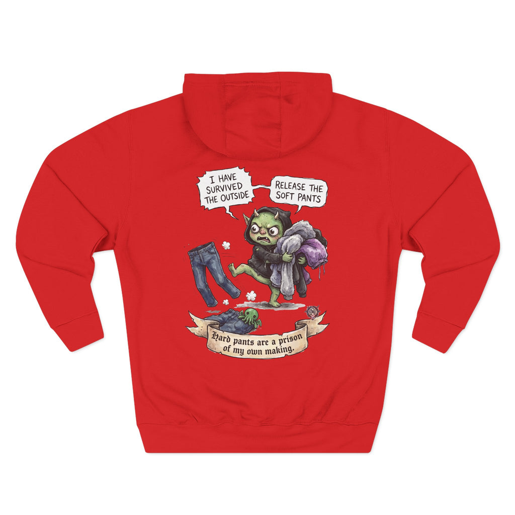"Soft Pants" Comfortable Fleece Hoodie - Whimsical Goblin Graphic Print & Ultra-Soft Kangaroo Pocket