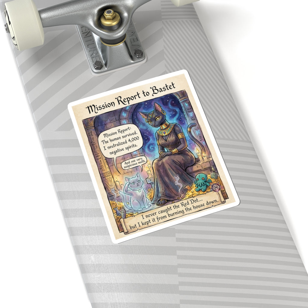 "Report to Bastet" Funny Cat Sticker - Pagan Humor Vinyl Decal & Witchy Gift