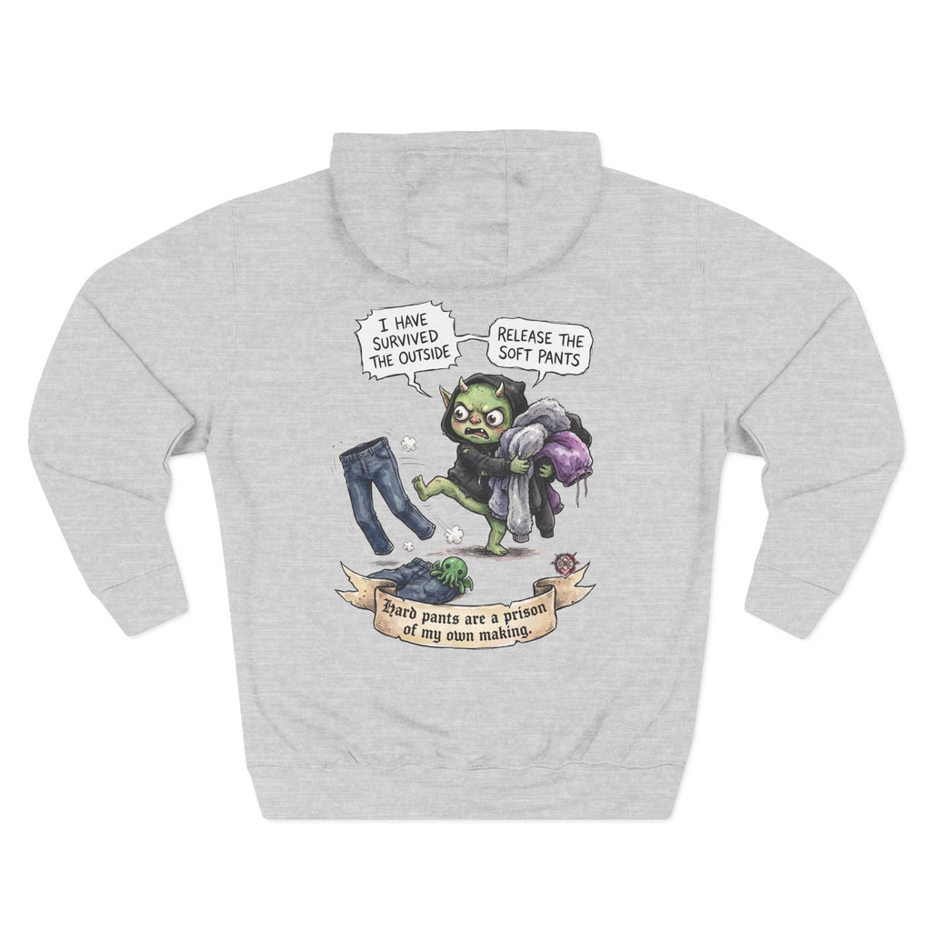 "Soft Pants" Comfortable Fleece Hoodie - Whimsical Goblin Graphic Print & Ultra-Soft Kangaroo Pocket