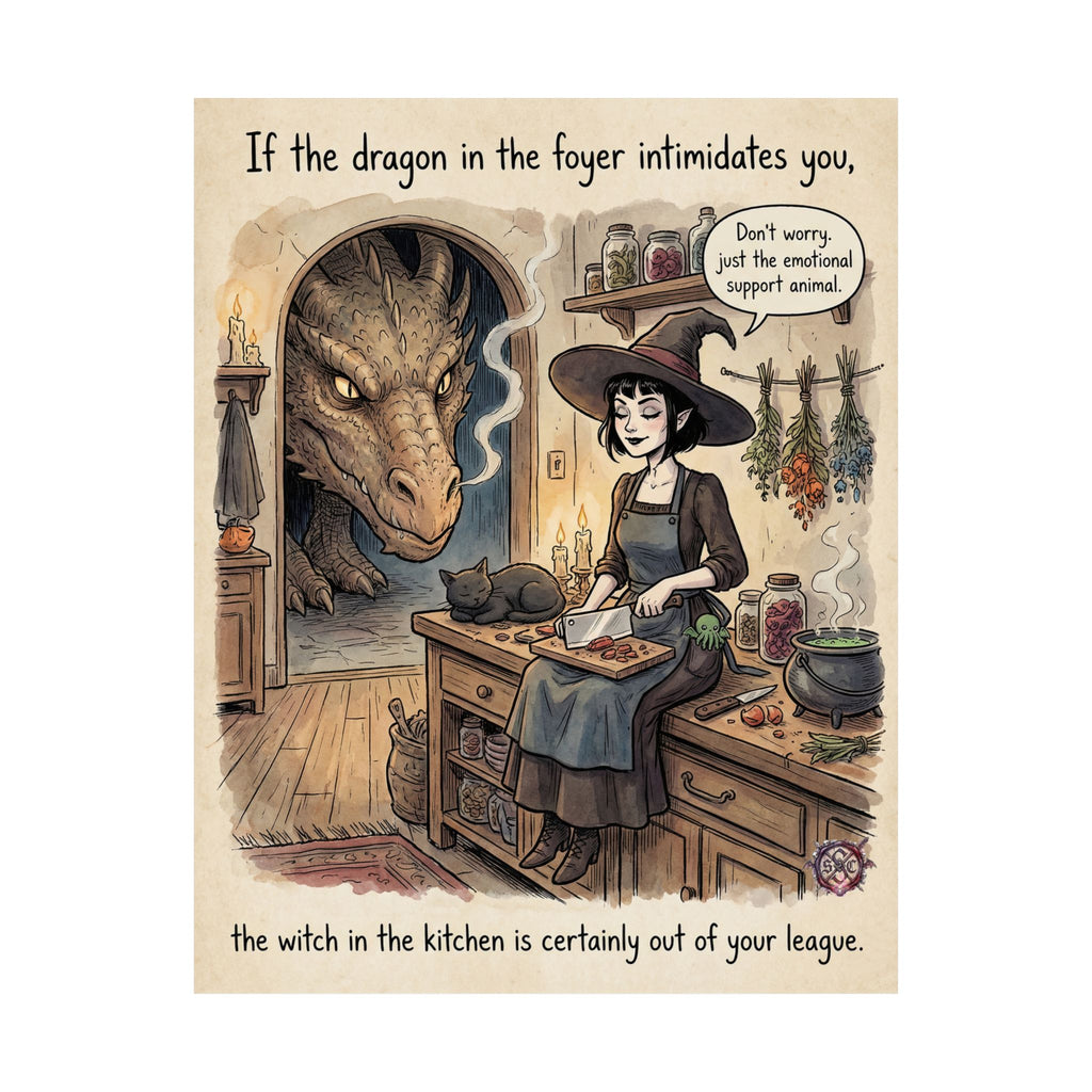"Witch In The Kitchen" Funny Kitchen Witch Matte Poster - Dragon Home Decor & Goth Wall Art