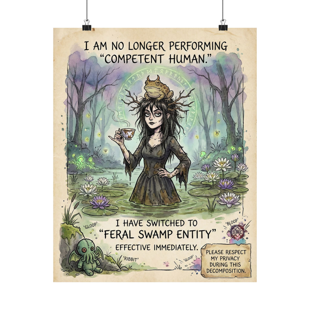 "Feral Swamp Entity" Witchy Matte Paper Poster for Dark Humor Home Decor