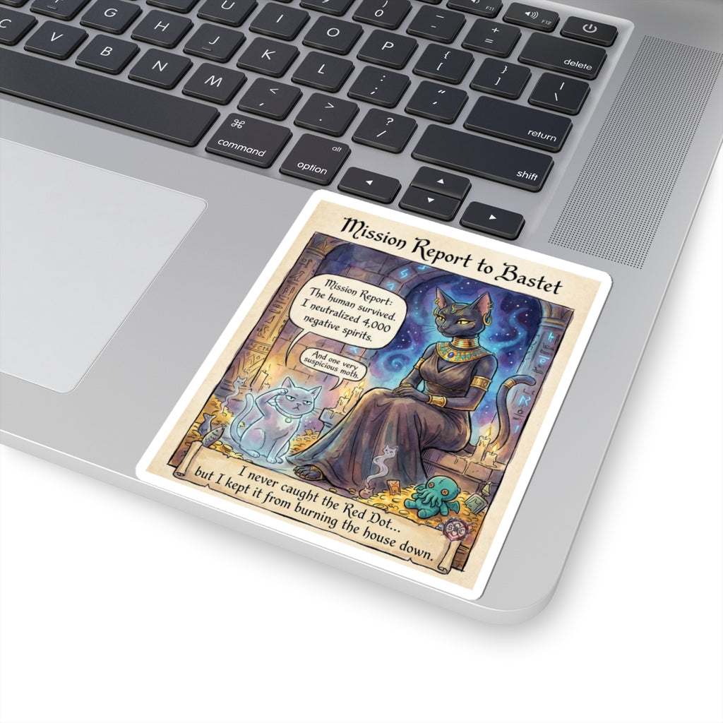 "Report to Bastet" Funny Cat Sticker - Pagan Humor Vinyl Decal & Witchy Gift