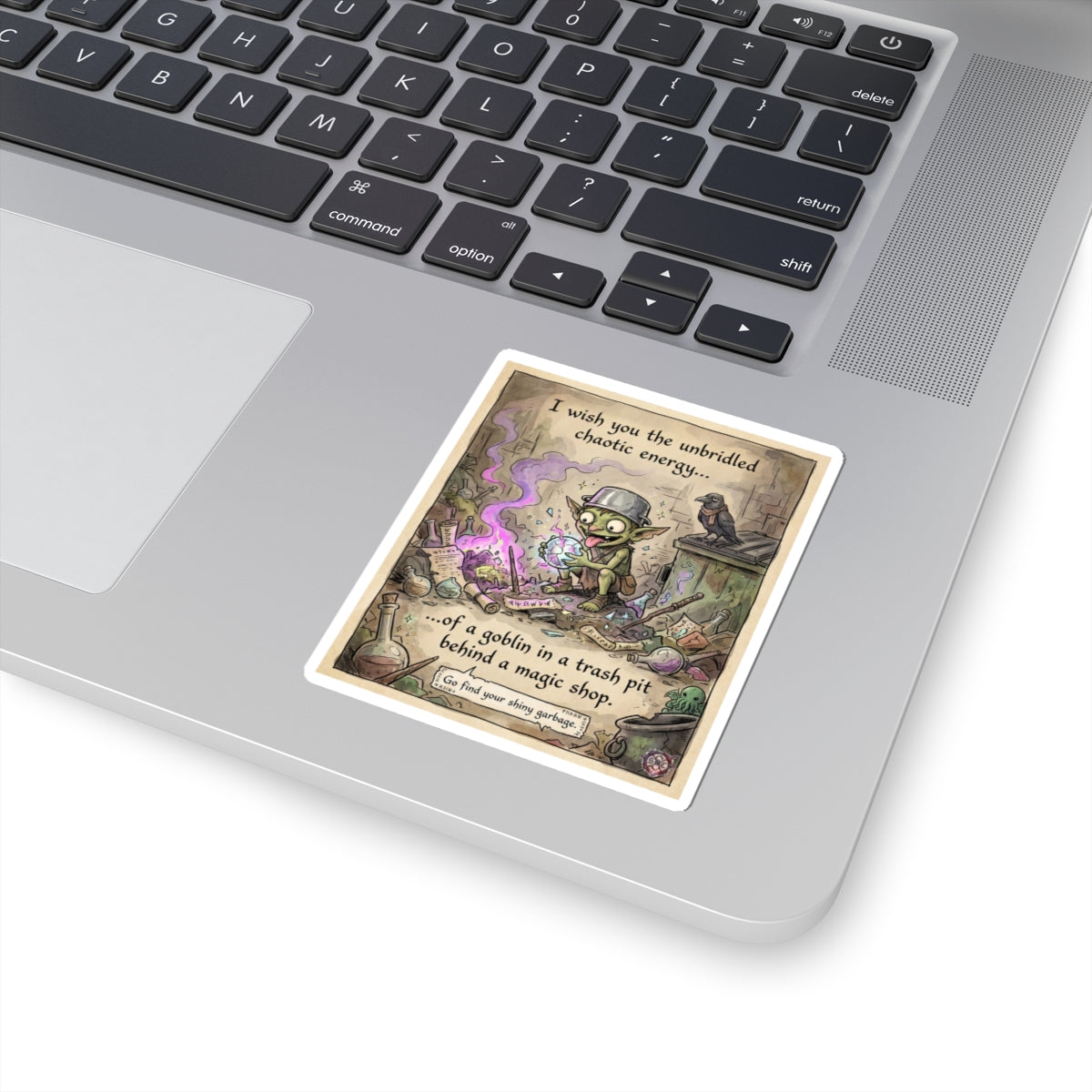 "Trash Goblin" Funny Fantasy Sticker - Chaotic Energy Vinyl Decal & Dice Goblin Gift