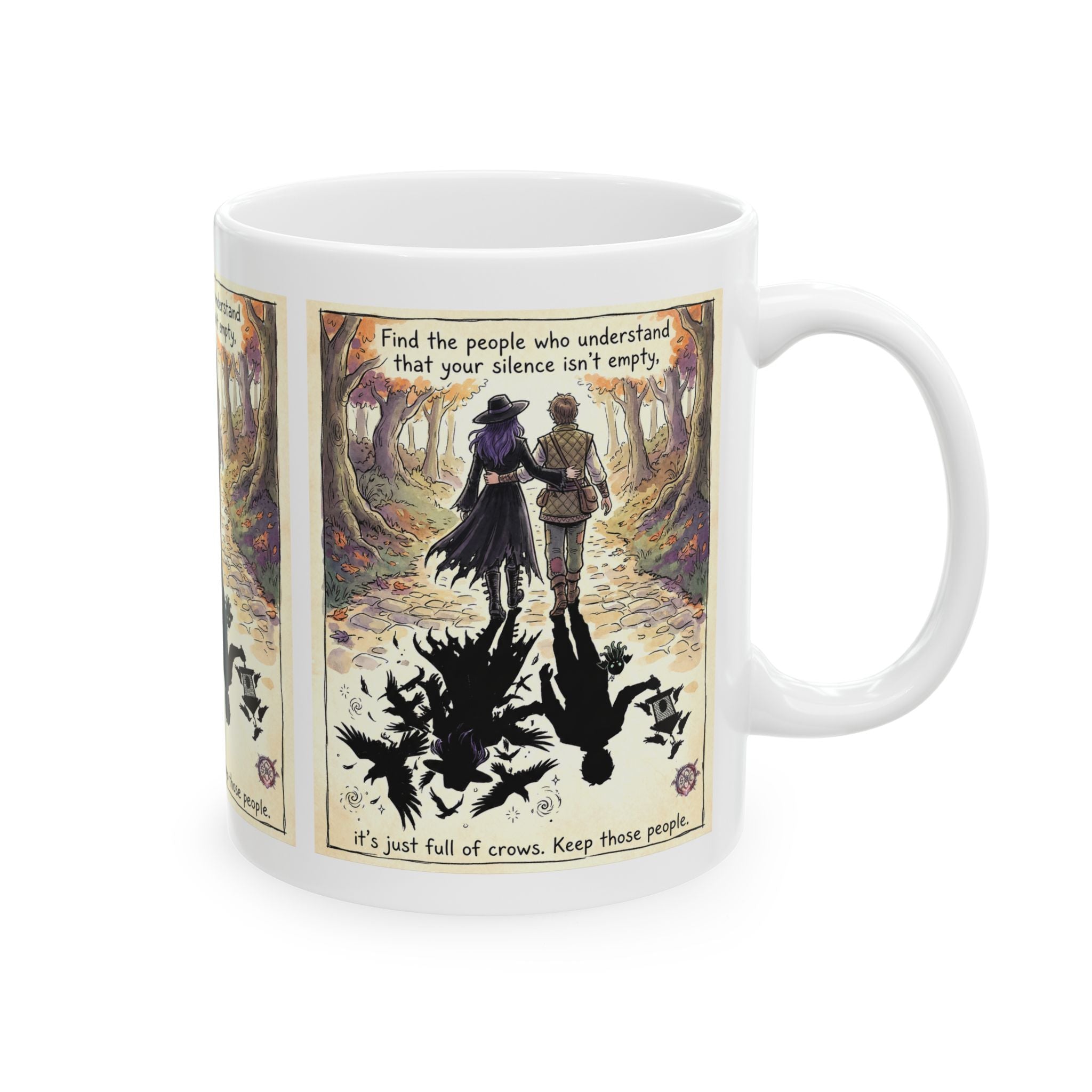 "Silence Full of Crows" Mug - Whimsical Witchy Art & Glossy White Ceramic for Best Friends
