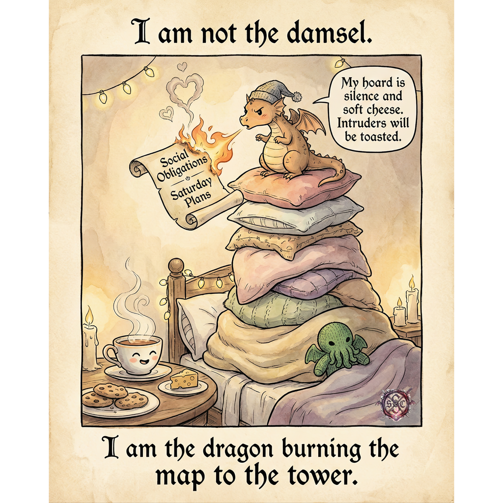 "Not The Damsel" Mug  - Funny Coffee Cup for Homebodies & Cheese Lovers