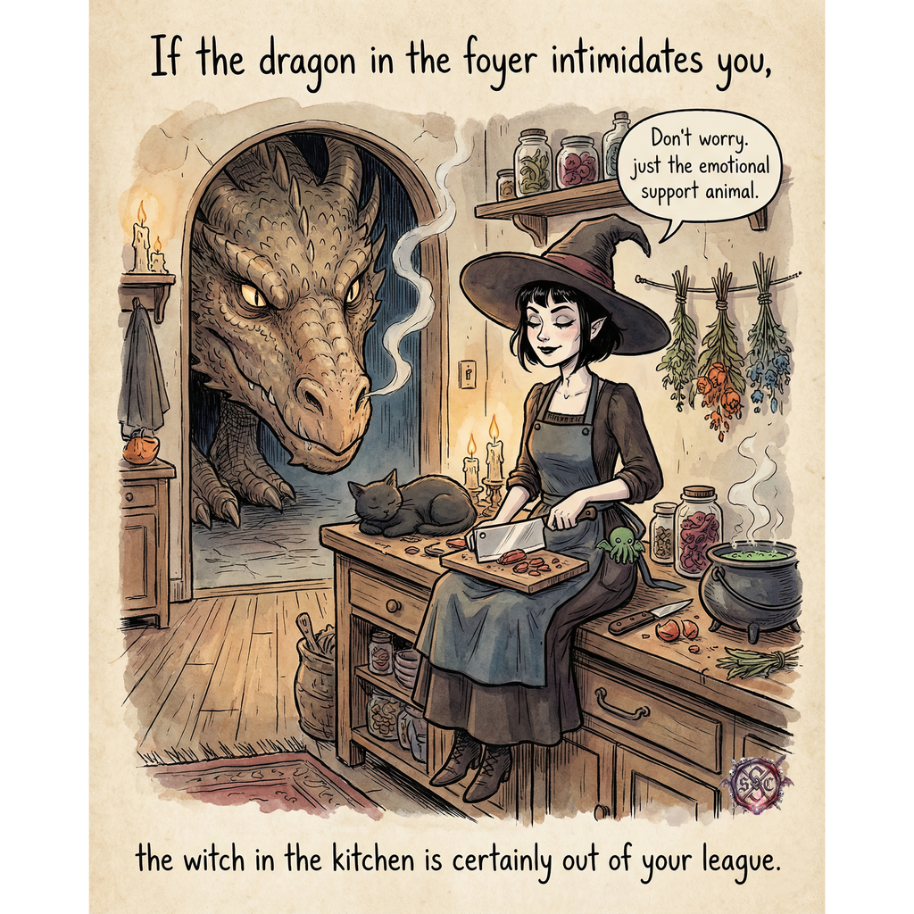 "Witch In The Kitchen" Ceramic Mug - Funny Fantasy Art & Emotional Support Dragon Gift