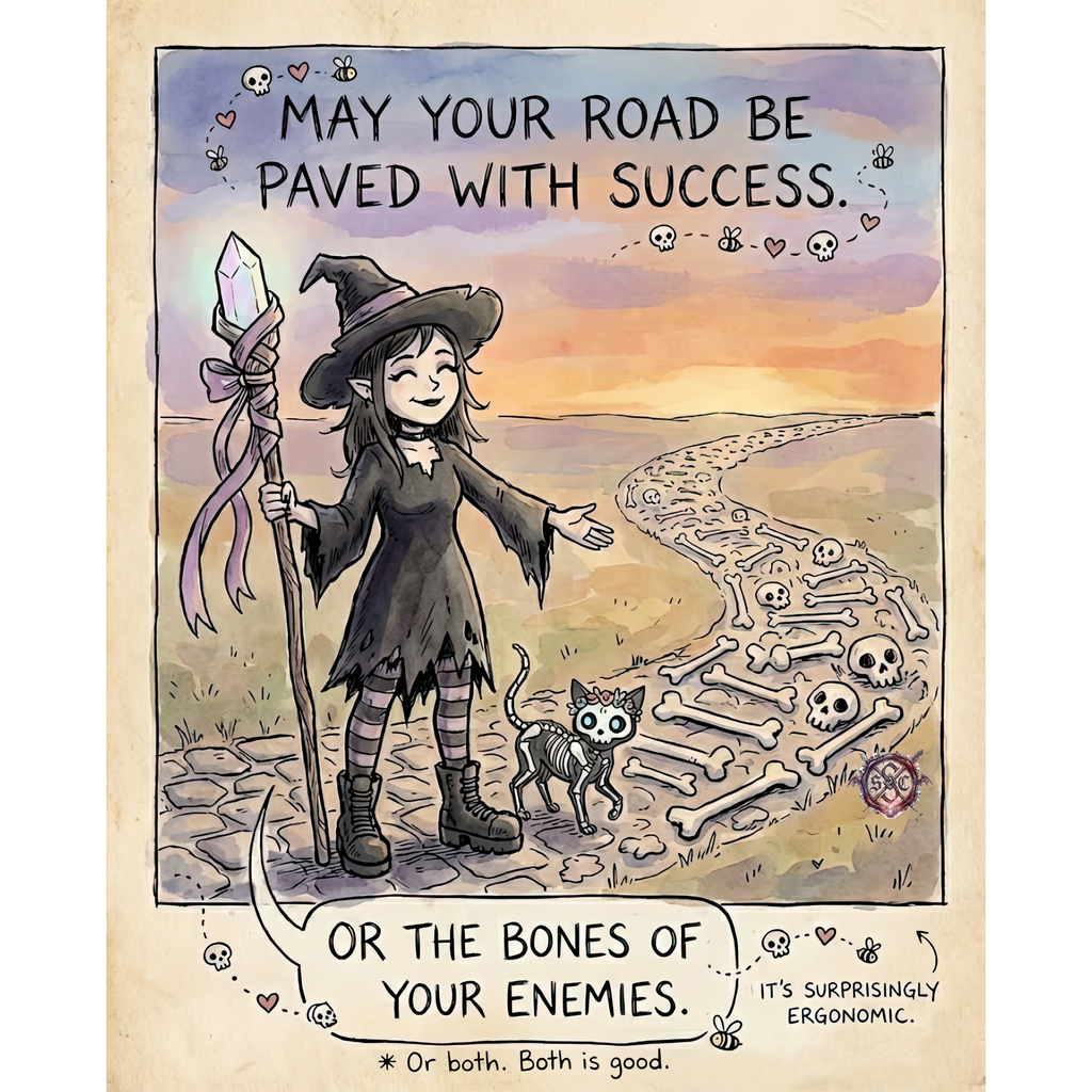 "Road Paved With Bones" Funny Witch Mug - Dark Humor Success Quote & Necromancer Gift