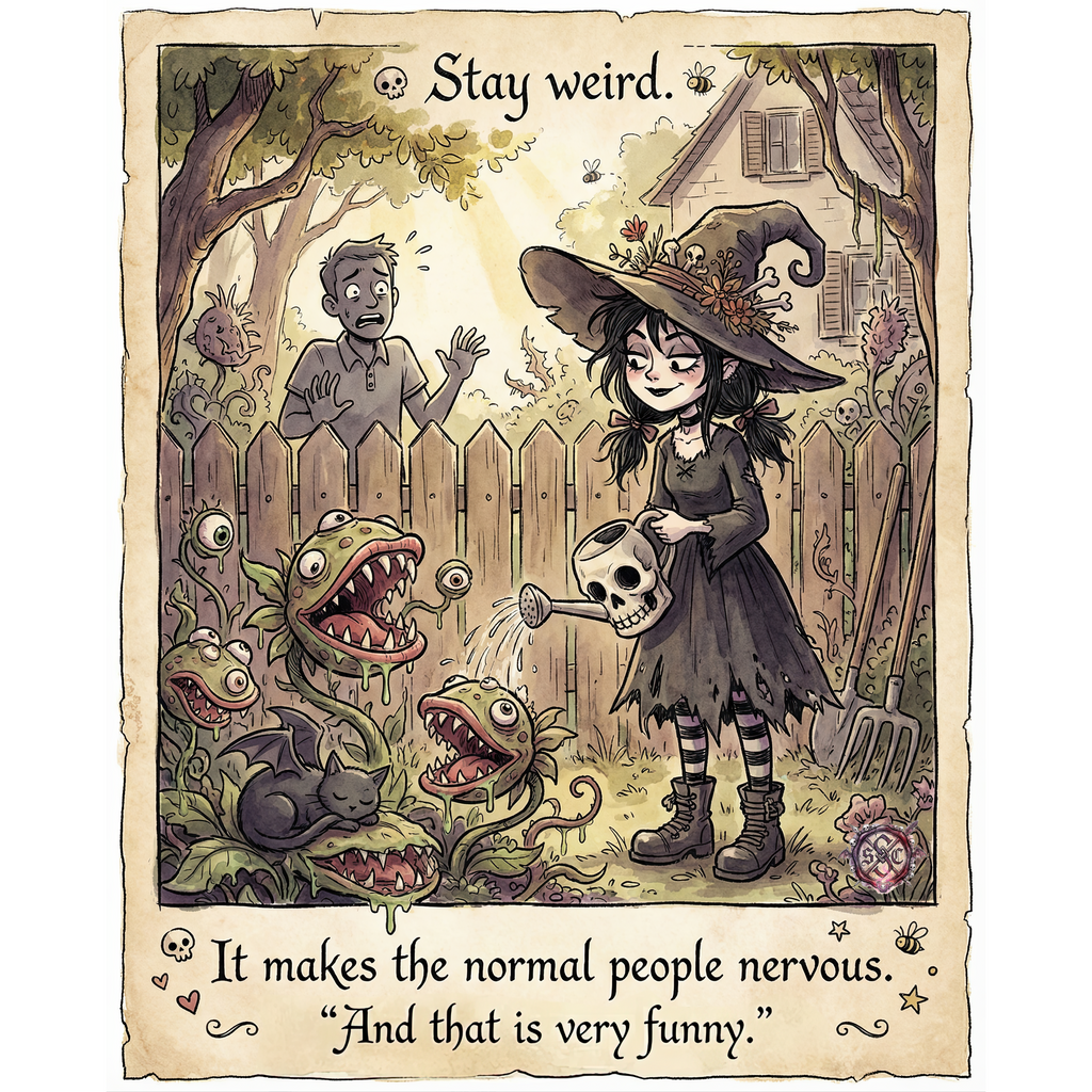"Stay Weird" Mug -  Whimsical Witchy Garden Mug with Carnivorous Plants & Dark Humor